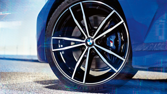 BMW 3 Series Sedan, M Sport brake. Detailed view of the wheel oft he BMW 3 Series Sedan with M Sport brake.