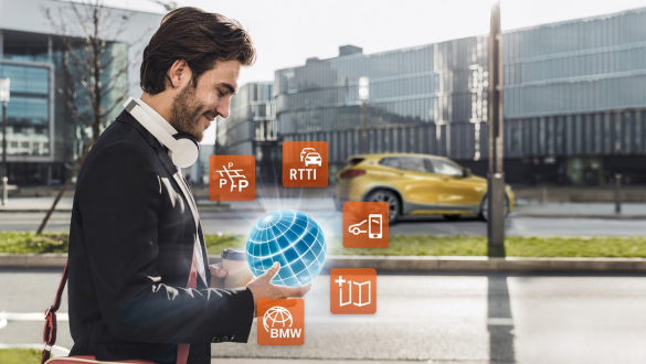 Седан BMW 3 серии, сервис ConnectedPackage Professional. Крупный план дисплея панели приборов седана BMW 3 серии с сервисом ConnectedPackage Professional.