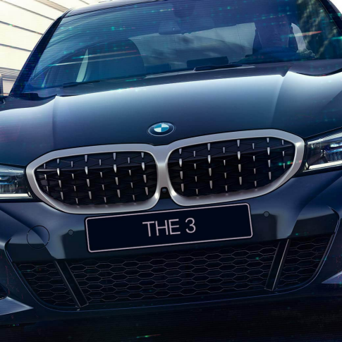 BMW 3 Series Sedan, BMW double kidney grille. Frontal close-up of the BMW double kidney grille with mesh design of the BMW 3 Series Sedan M340i xDrive.