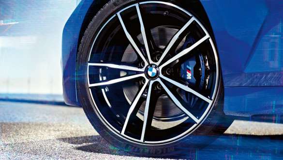 BMW 3 Series Sedan, M Sport brake G20. Detailed view of the wheel oft he BMW 3 Series Sedan with M Sport brake G20.