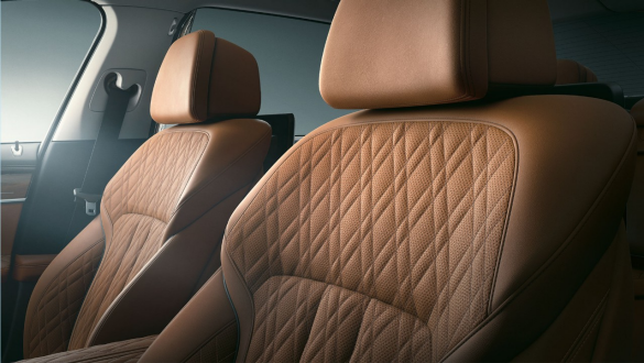 BMW 7 серии: сиденья с обивкой из кожи Nappa BMW 7 серии: крупный план сидений с обивкой из кожи Nappa