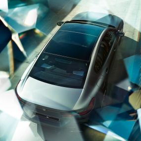 Панорамная стеклянная крыша BMW M850i xDrive Gran Coupe Панорамная стеклянная крыша BMW M850i xDrive Gran Coupe G16 2019 МГ цвета Серебристо-синий Камень (металлик) из линейки BMW Individual, вид сверху