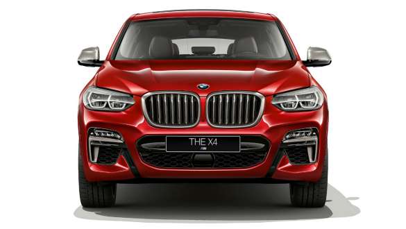 BMW X4 SUV G02 капот и двойная решетка радиатора BMW X4 M40i SUV G02 Flamenco Red, капот и двойная решетка радиатора, вид спереди