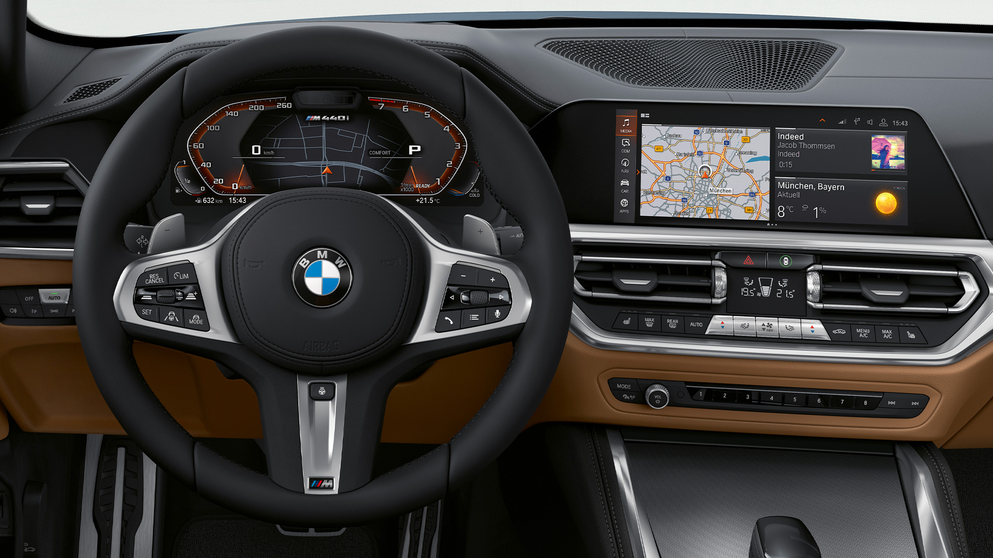 Рулевое колесо и голосовой ассистент модели BMW 4 серии Coupe G22 BMW 4 серии Coupe G22 2020 года, интерьер, рулевое колесо и голосовой ассистент