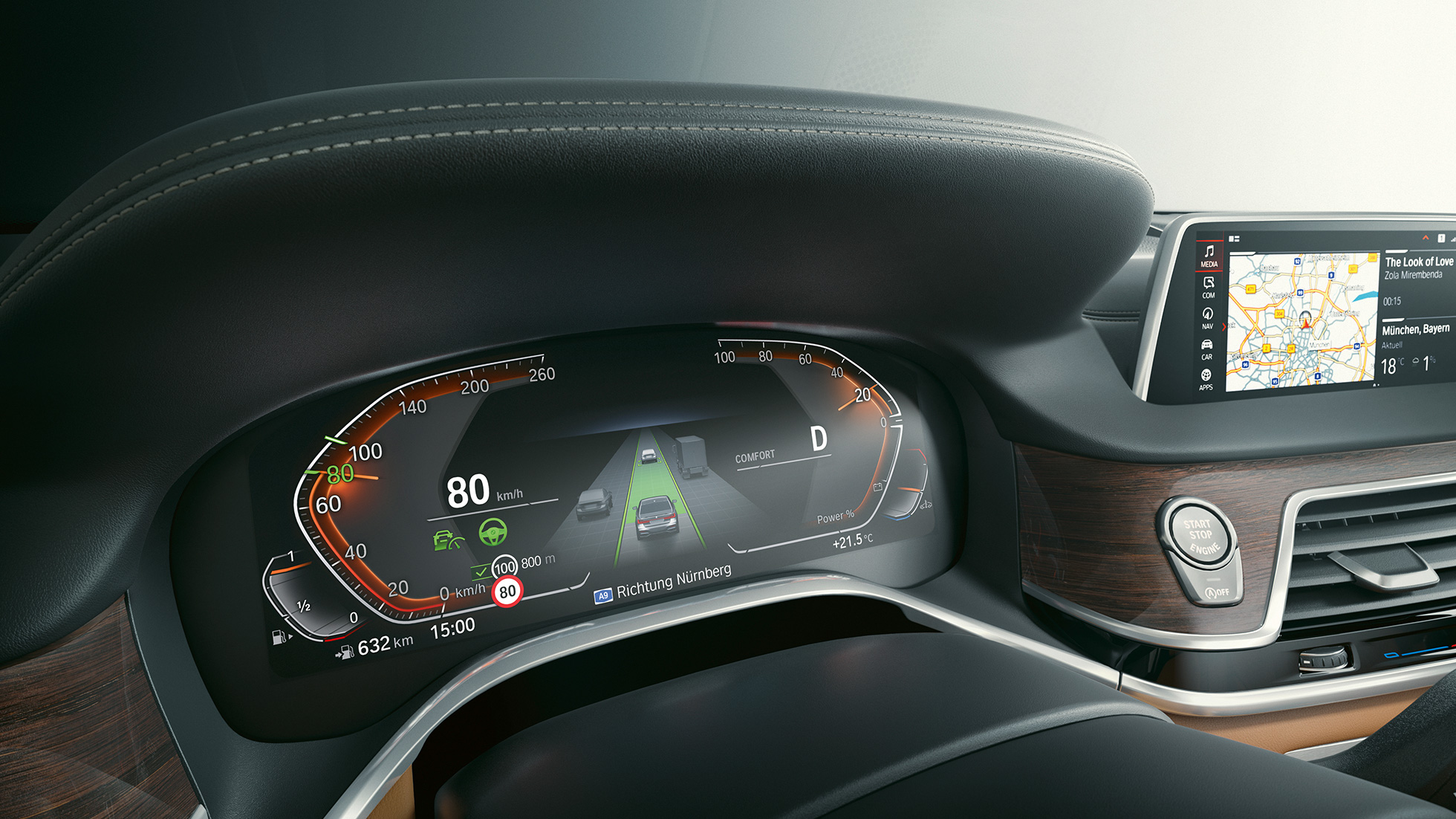 BMW 7 серии: приборная панель BMW Live Cockpit Professional G11 BMW 7 серии: крупный план приборной панели BMW Live Cockpit Professional G11.