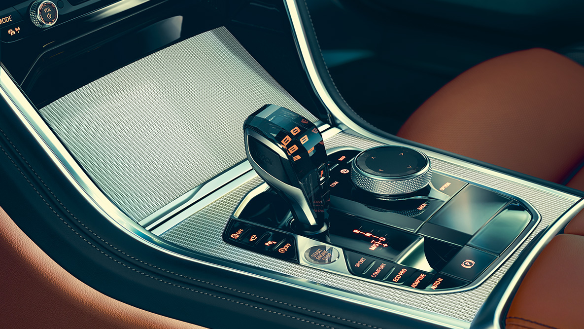 Стеклянная отделка деталей интерьера BMW 8 серии Coupe Стеклянная отделка деталей интерьера BMW 8 серии Coupe крупным планом.