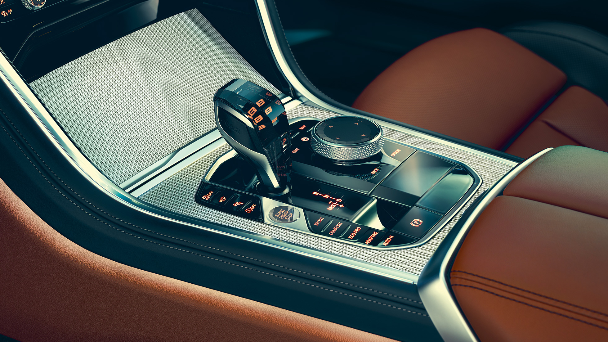 BMW 8 серии Coupe, интерьер. BMW 8 серии Coupe, вид селектора коробки передач.