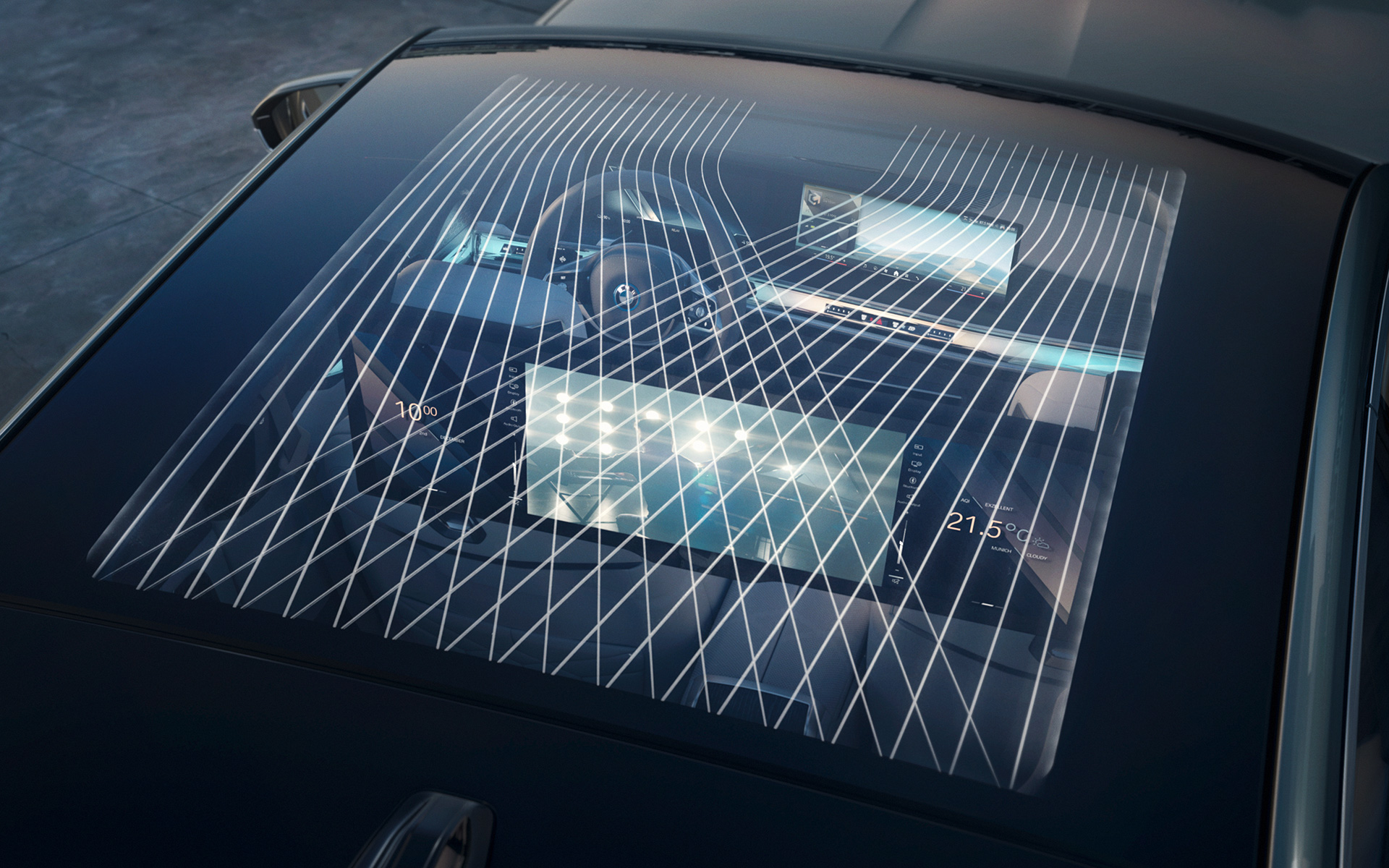Панорамная стеклянная крыша Sky Lounge с подсветкой, BMW i7 G70, салон
