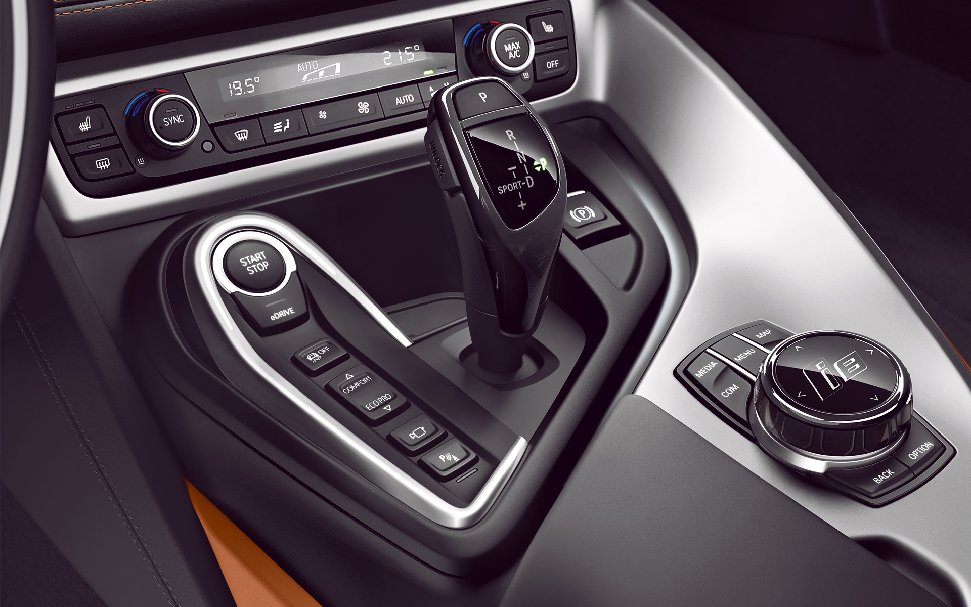 BMW i8 Coupé, рычаг переключения передач. BMW i8 Купе, Coupe, рычаг переключения передач, БМВ гибрид.