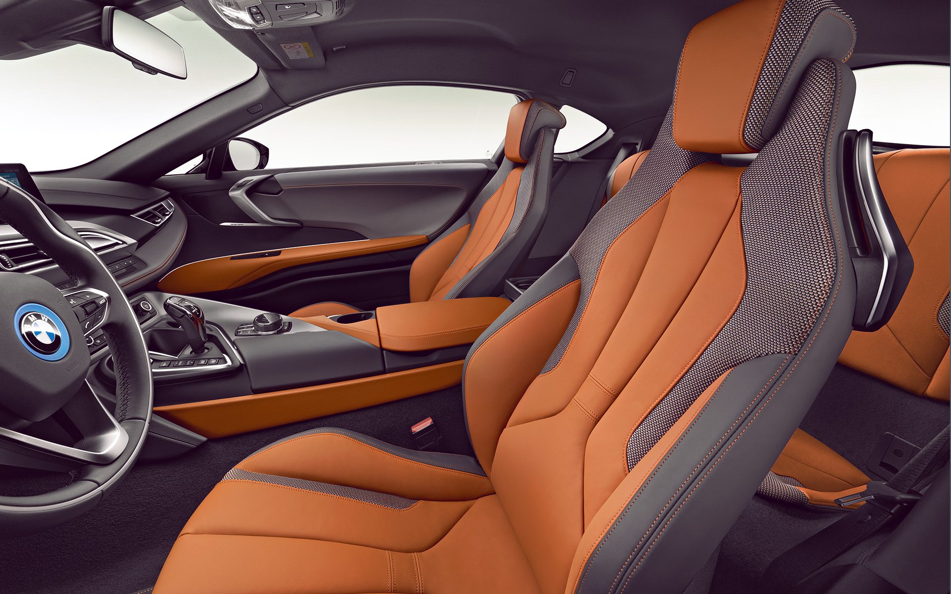 BMW i8 Coupé, кожаные сиденья. BMW i8 Купе, Coupe, кожаные сиденья, салон, интерьер, БМВ гибрид.