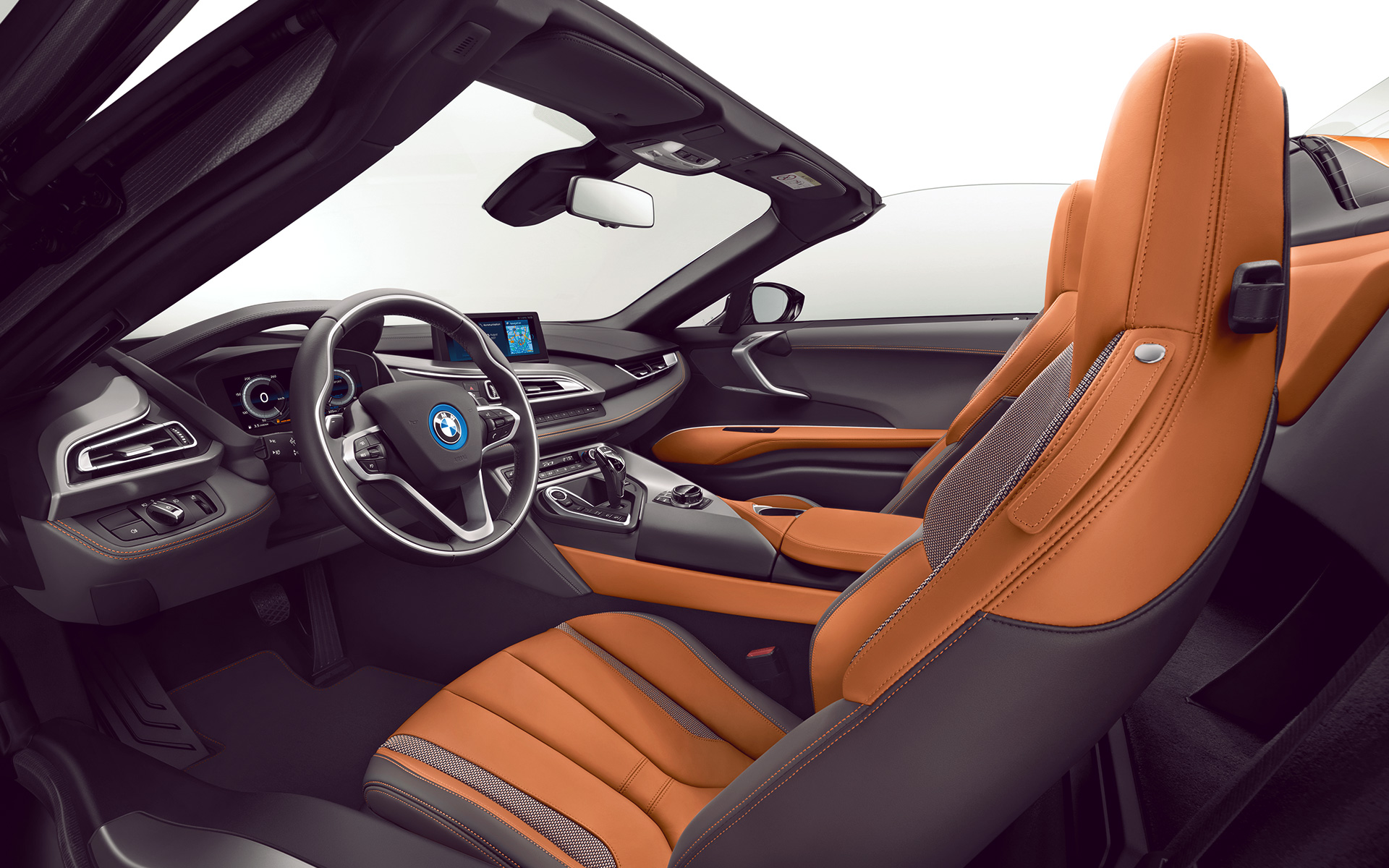 BMW i8 Roadster оранжевые кожаные сиденья, Бмв i8 Roadster