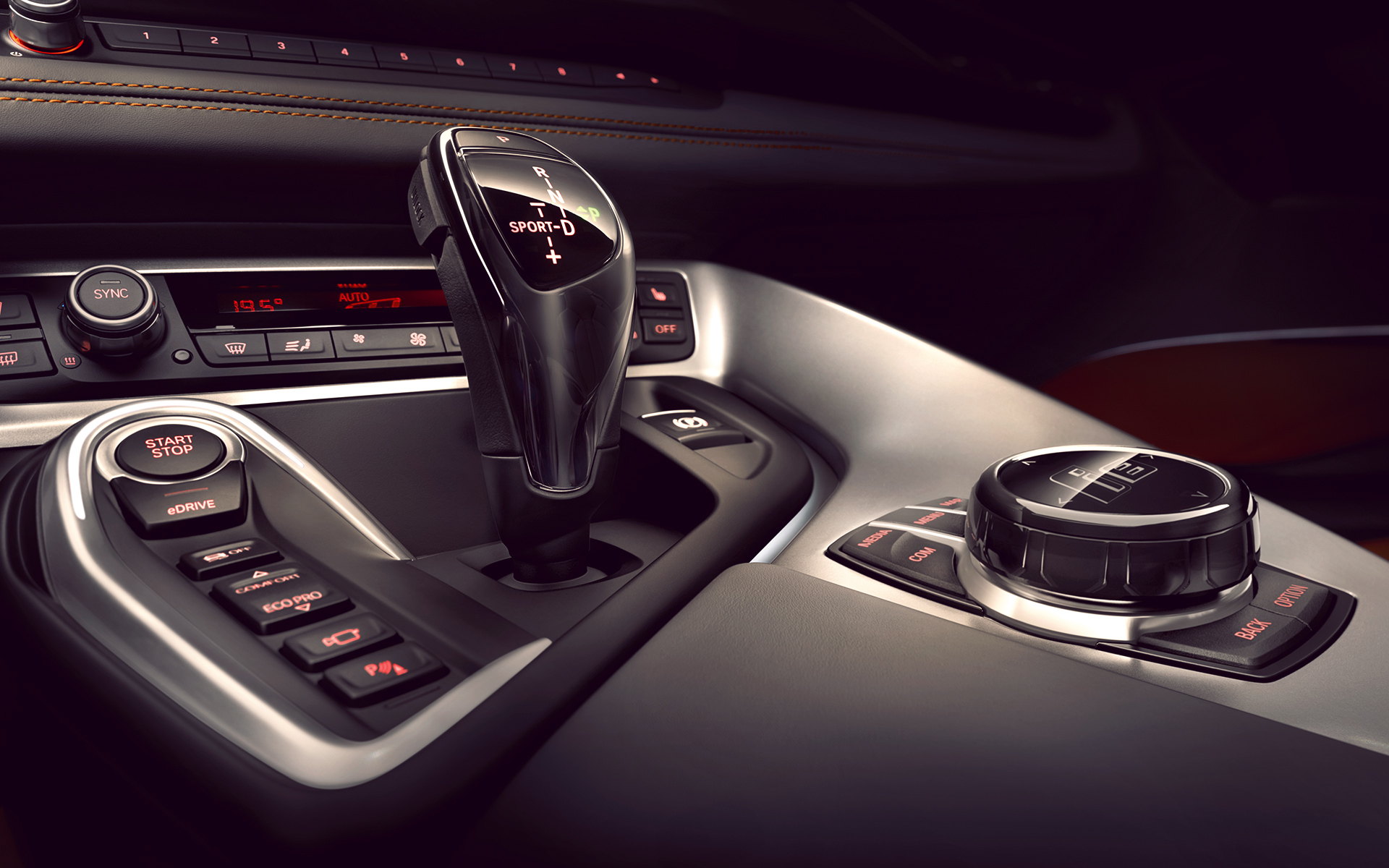 BMW i8 Roadster, рычаг переключения передач. BMW i8 Roadster, рычаг переключения передач, БМВ гибрид.