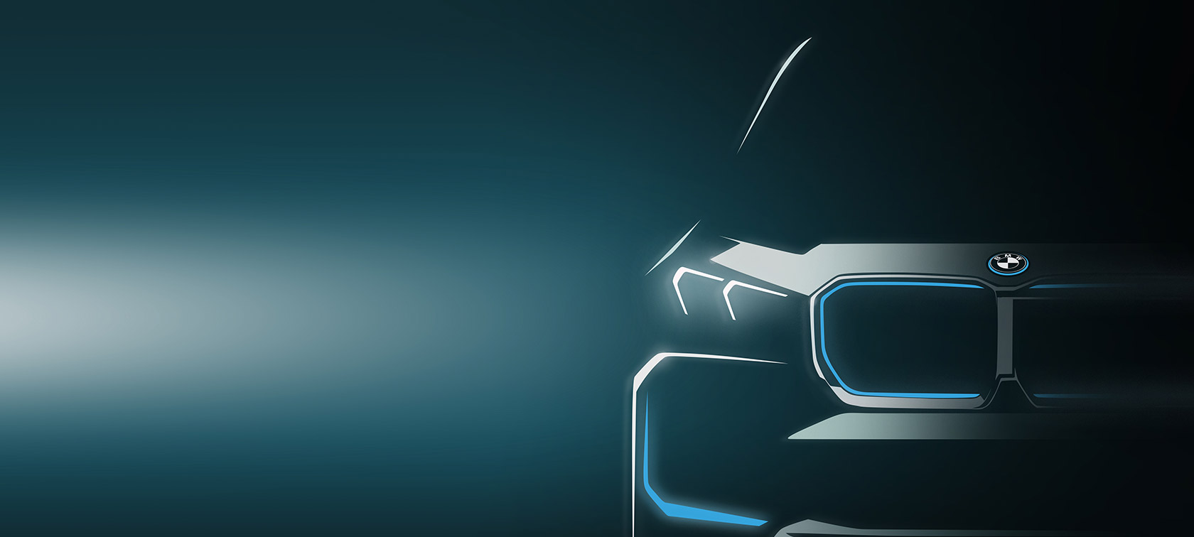 Очертания BMW iX1 U11 BEV Очертания BMW iX1 U11 BEV, вид спереди с цветным передним планом и логотипом