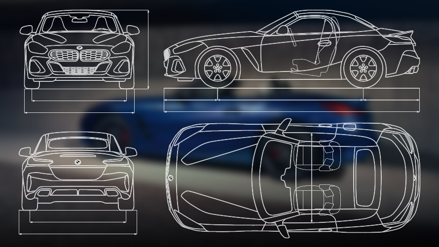 BMW Z4 M40i G29, чертеж с техническими данными BMW Z4 M40i G29 2022, чертеж с техническими данными