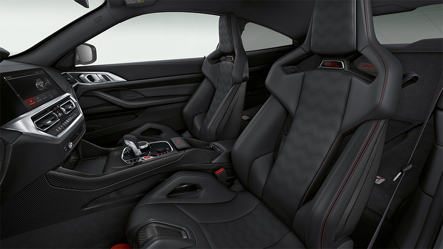 BMW M4 CSL G82, интерьер, карбоновые сиденья M
