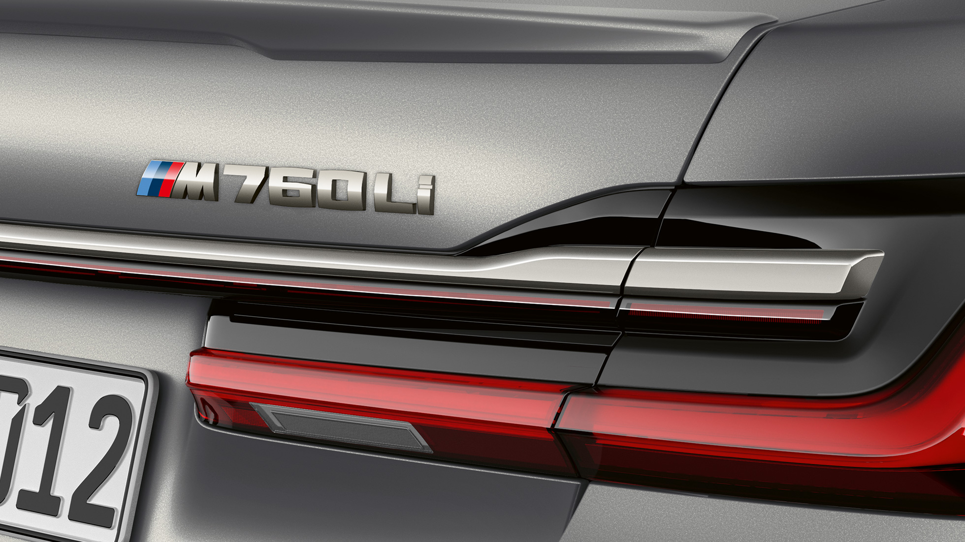 BMW M760Li xDrive Sedan, close-up of BMW M760Li badge G12 BMW M760Li xDrive Sedan, close-up of BMW M760Li badge on the rear G12