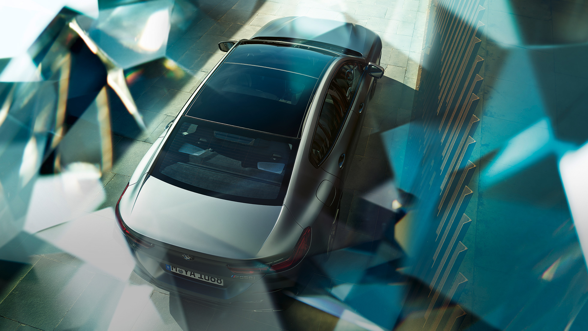 Панорамная стеклянная крыша BMW M850i xDrive Gran Coupe Панорамная стеклянная крыша BMW M850i xDrive Gran Coupe G16 2019 МГ цвета Серебристо-синий Камень (металлик) из линейки BMW Individual, вид сверху