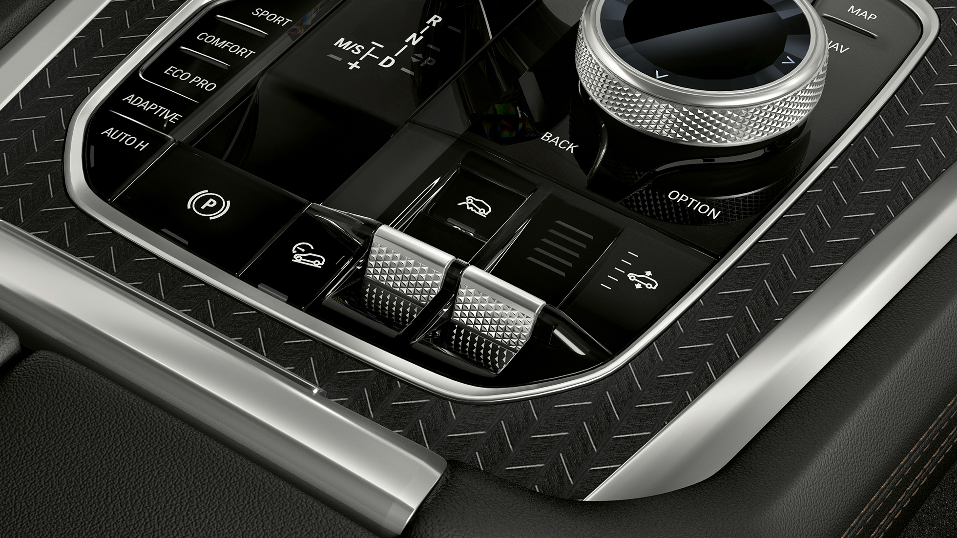 BMW X6, центральная консоль Интерьер BMW X6 крупным планом с фокусировкой на центральной консоли