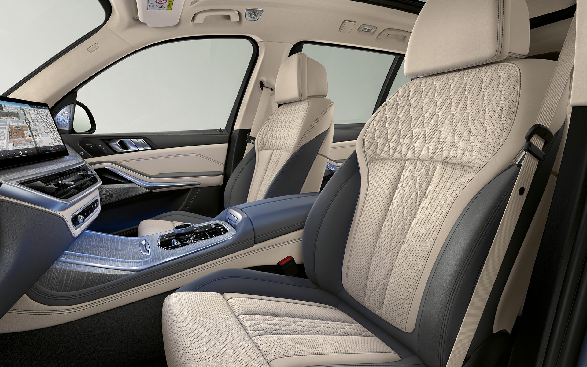 Обивка Sensafin, вид на водительское сиденье сбоку, BMW X7 G07 LCI