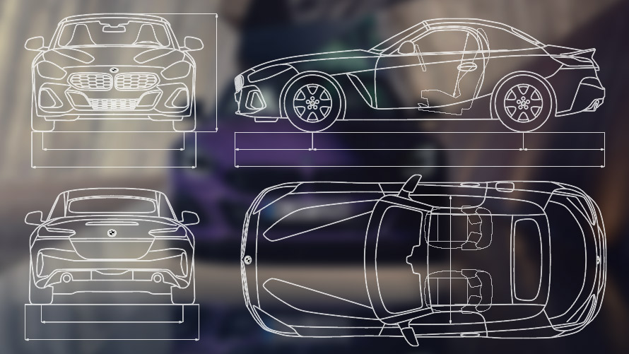 BMW Z4 G29, чертеж с техническими данными BMW Z4 G29 2022, чертеж с техническими данными