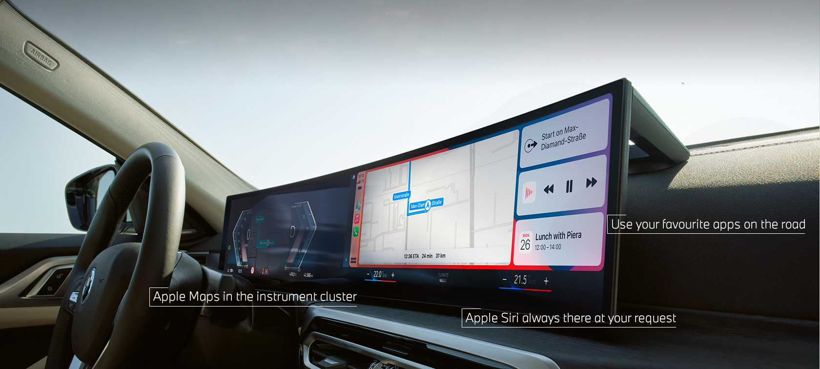 Меню Apple CarPlay® на изогнутом дисплее BMW Меню Apple CarPlay® на изогнутом дисплее BMW ConnectedDrive