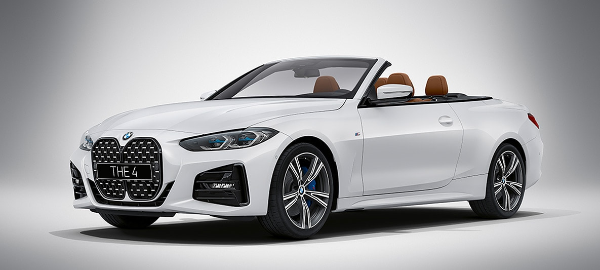 BMW 4 серии Cabrio G23 2020 "Белый Бриллиант металлик" BMW Individual BMW 4 серии Cabrio G23 2020 "Белый Бриллиант металлик" BMW Individual, вид спереди в три четверти в статике