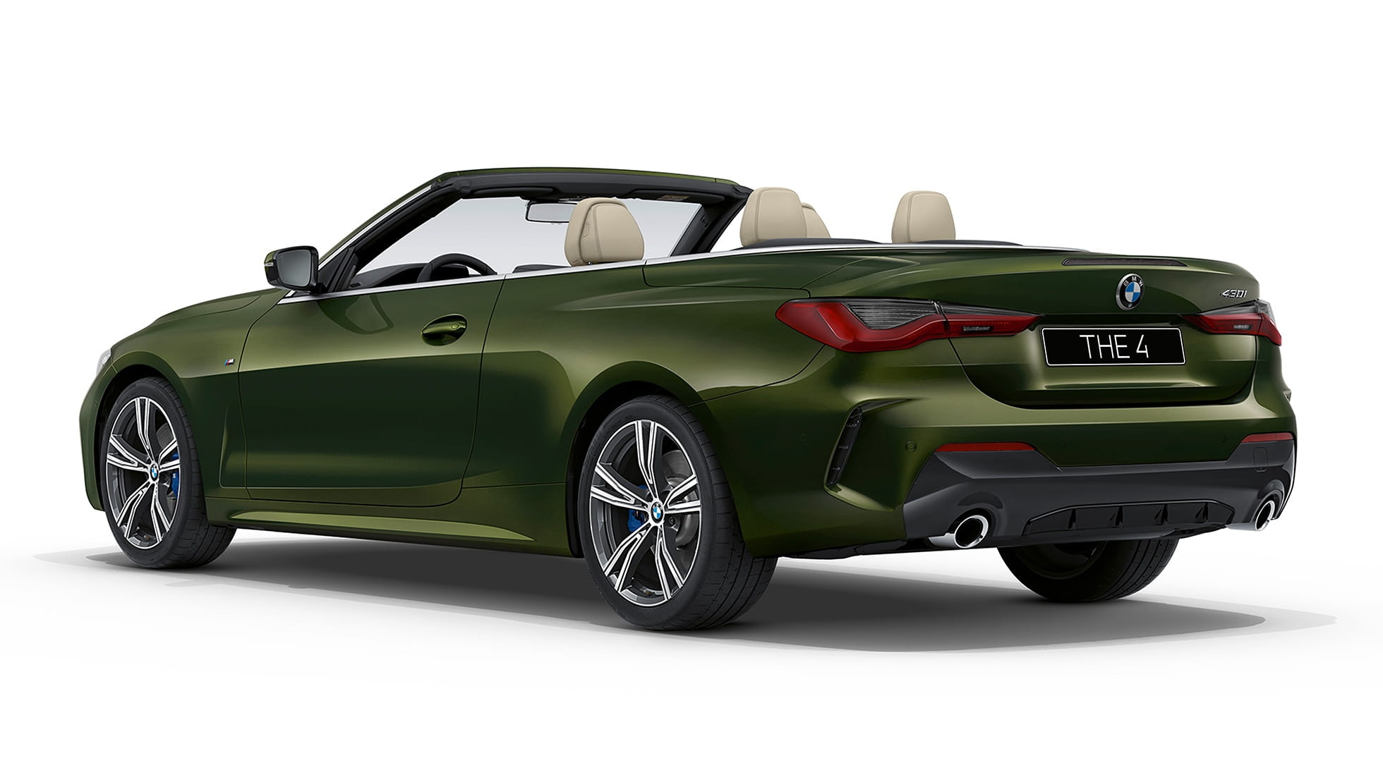 Вид сзади BMW 4 серии Cabrio G23 2020 исполнение M Sport BMW 4 серии Cabrio G23 2020 исполнение M Sport "Серый Гранит металлик", вид сзади в три четверти