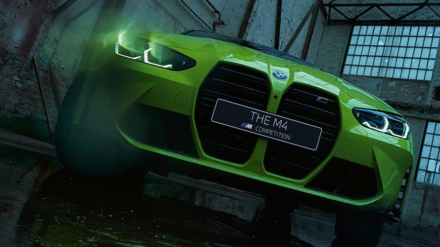 BMW M4 Competition Coupe G82 2020 "Желтый Сан-Пауло", решетка радиатора, вид спереди 