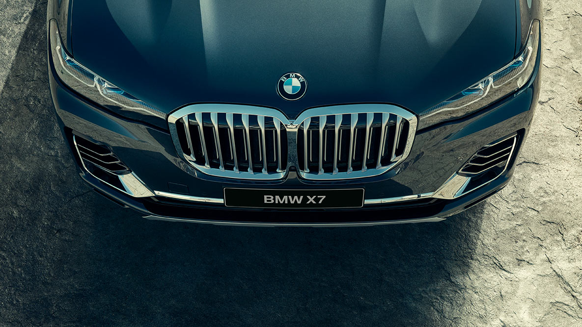 Решетка радиатора BMW X7 Решетка радиатора: BMW X7, вид спереди верхний ракурс