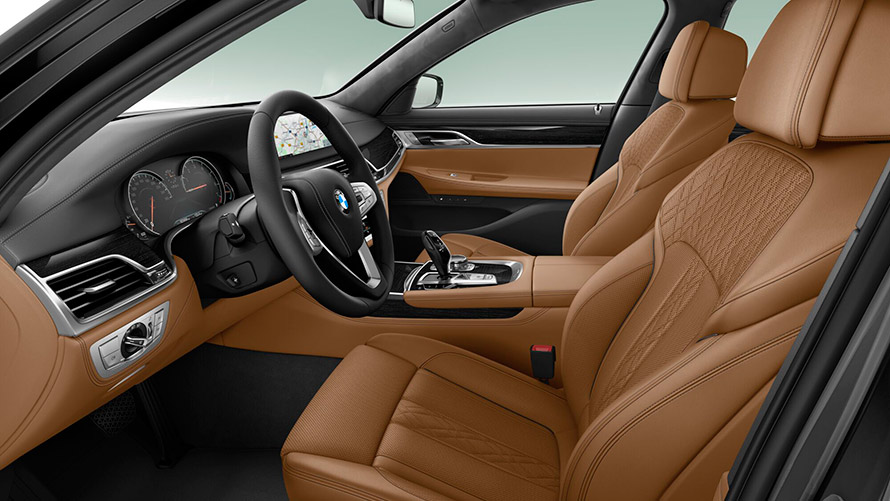 BMW 750Li xDrive Черный Карбон, салон. БМВ 7 серии, BMW 750Li xDrive Черный Карбон, интерьер, салон, сиденья.